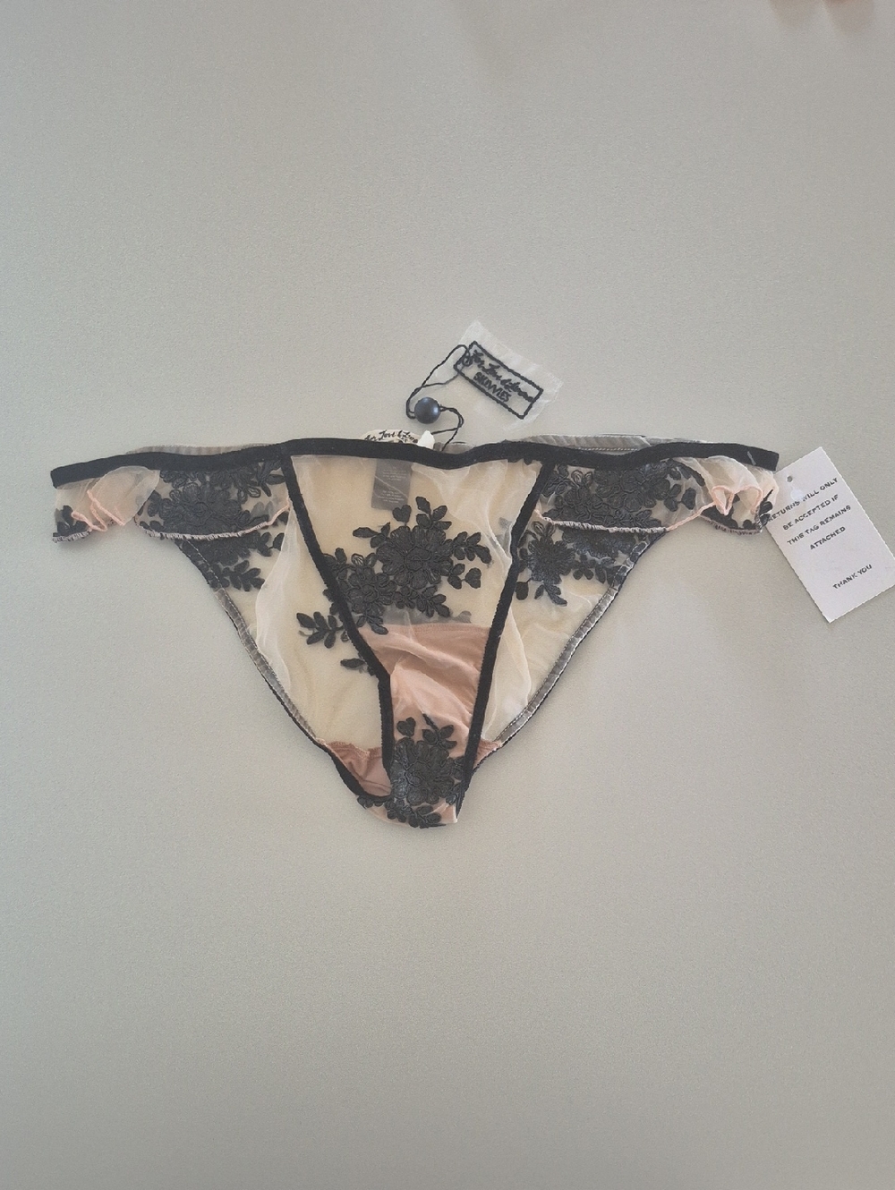 NWT For Love & Lemons Skivvies- Nude Sheer Bottoms with Black Floral Appliqué(L)